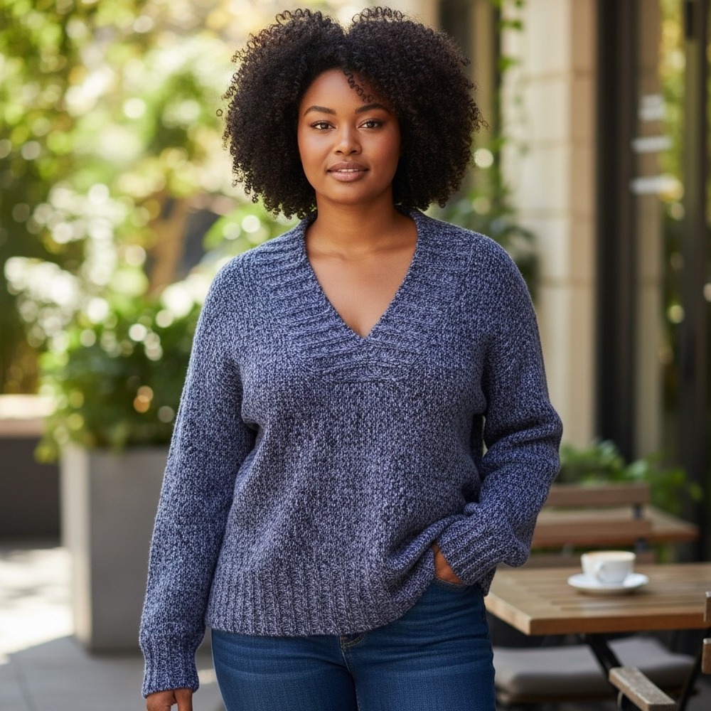Wind River Sweater‎ Women Medium Blue Marled Knit V-Neck Pullover Acrylic Cozy
